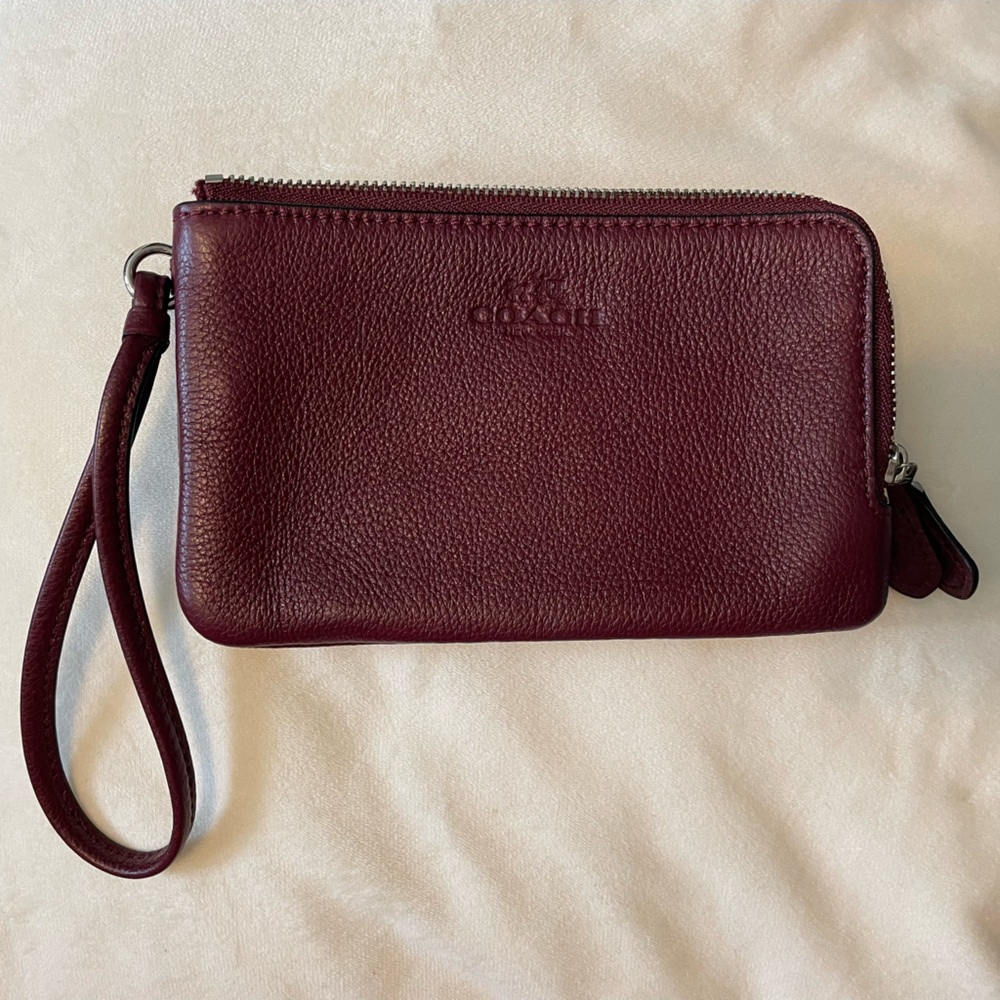 Coach Leather Wristlet - Burgundy
